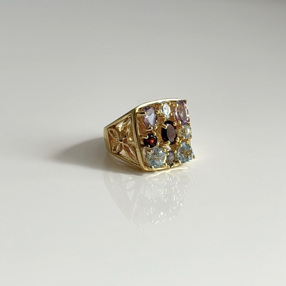 Sterling Silver & Gold Plate Multi Gemstone Ring Vintage Y2K - Picture 2 of 12